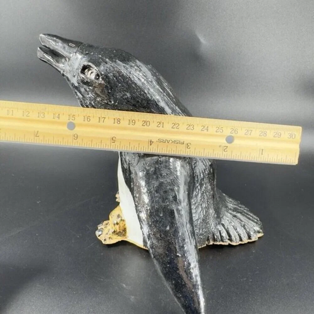 Large Hand Made‎ Pottery Penguin Bird Figurine Stoneware Figure Paperweight VTG